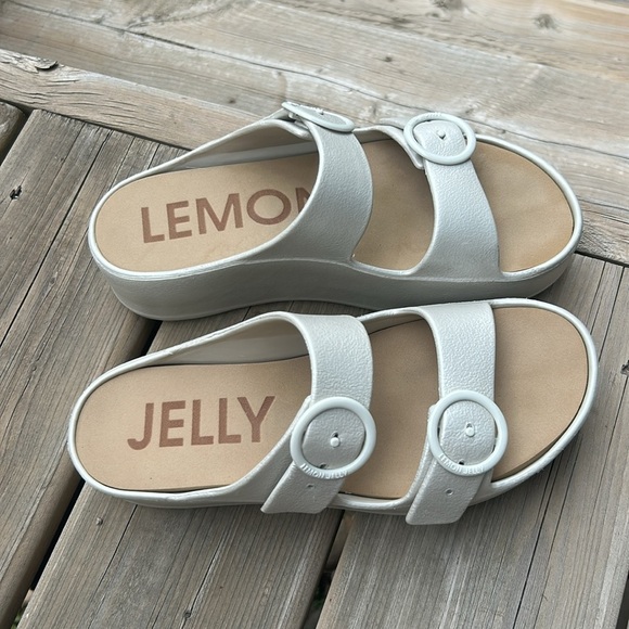 Lemon Jelly Double Strap Platform Wedge Slip on Slides Sandals Warm Grey EU 38 - Picture 14 of 17